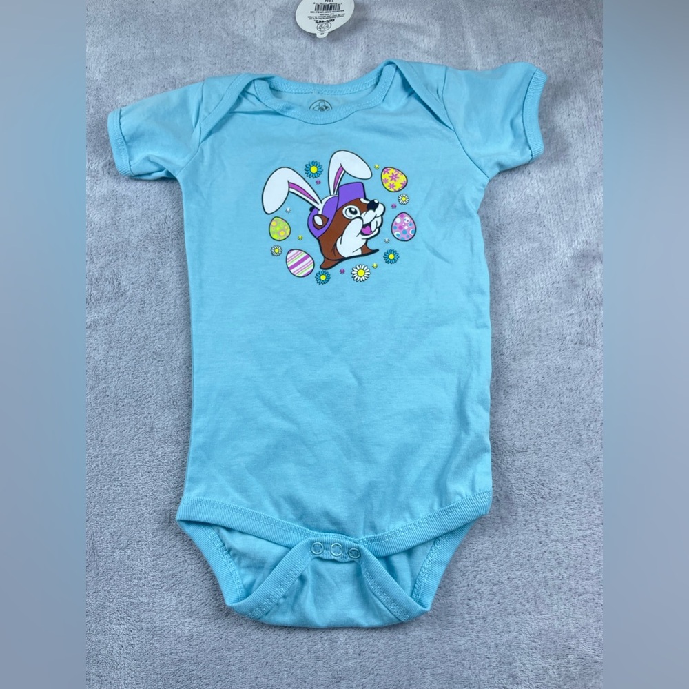 Light Blue Bunny & Eggs Baby One-Piece Bodysuit #bucees
